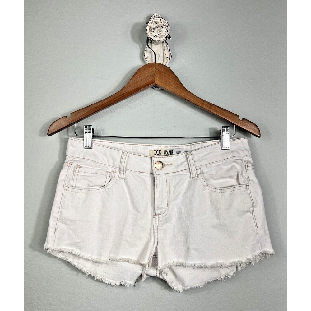 ZCO Jeans Shorts Womens 11 White Denim Raw Hem Frayed Low Rise Festival Casual